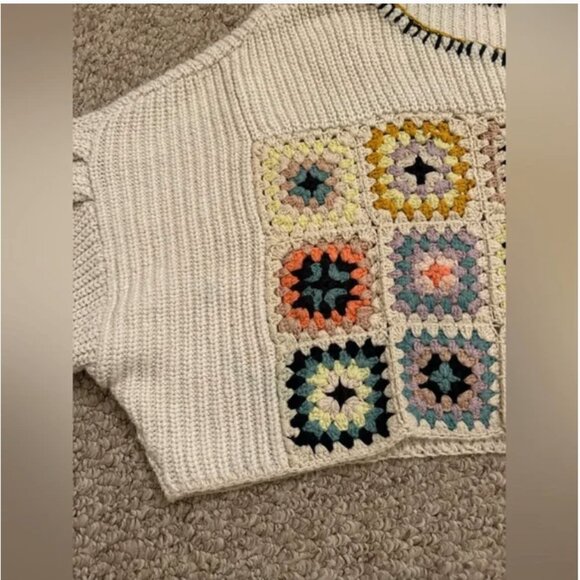 Free People Dahlia Floral Crochet Sweater Oversized Cropped size S - Picture 9 of 11